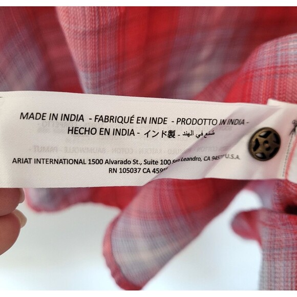 ARIAT Billie Jean Sleeveless Plaid Womens XL Red Pink Western Cowgirl Rodeo - Picture 4 of 6